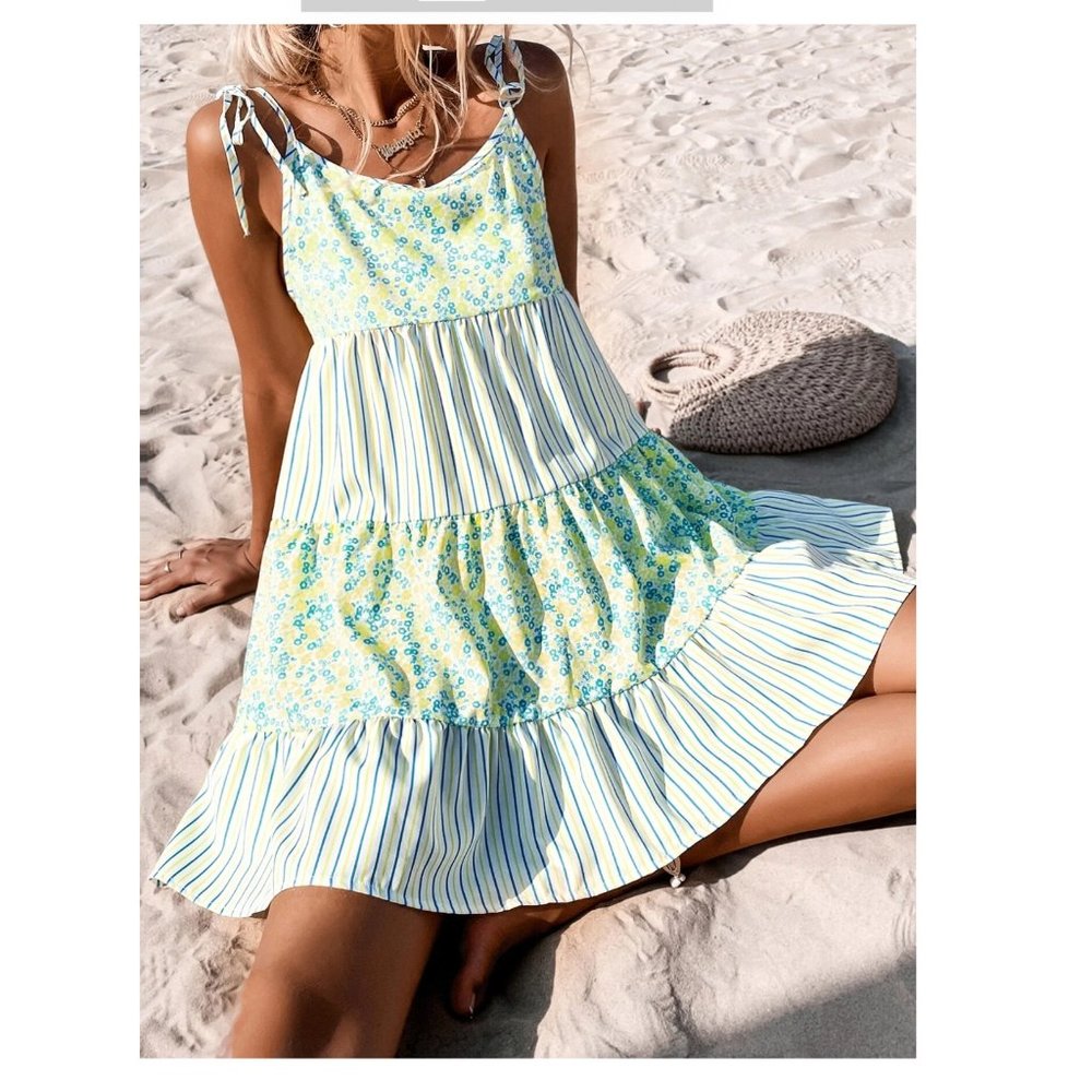 Floral Ruffle Hem Shoulder Tie Summer Dress